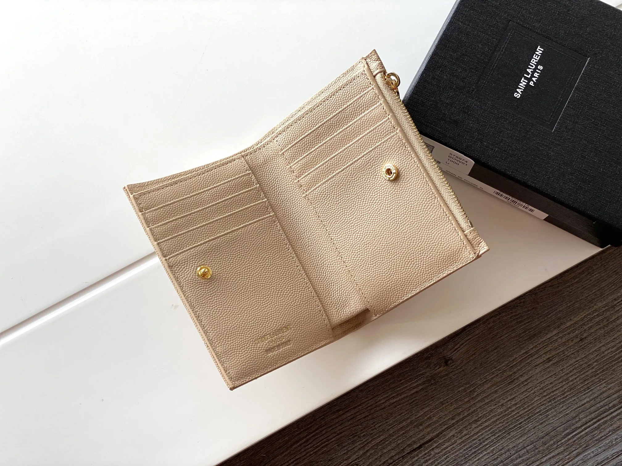 Saint Laurent Cassandre Matelaseé Fragments Bi-Fold Wallet Dark Beige / YSL - Image 7