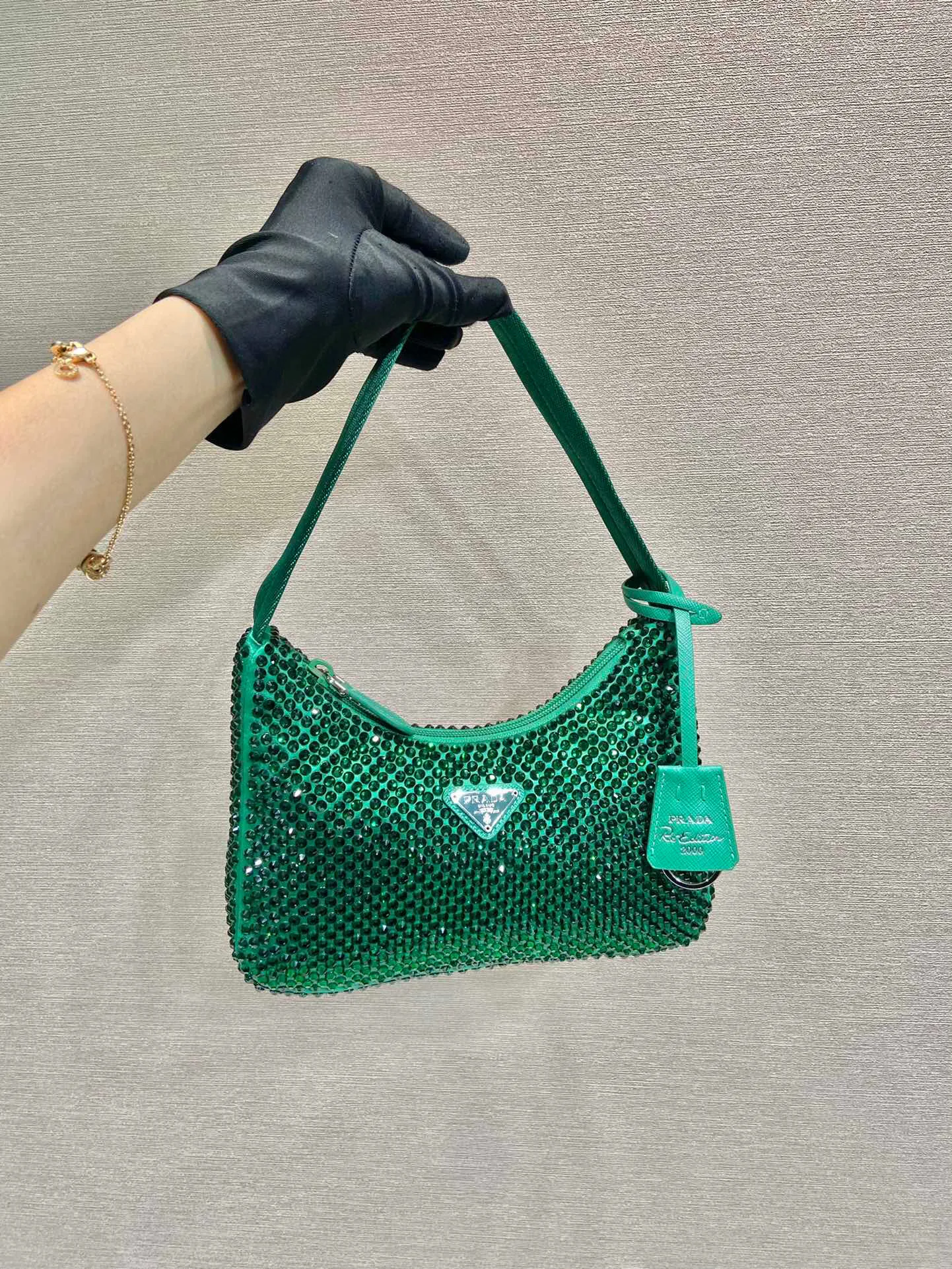 Alternative view of Satin Mini-Bag With Crystals In Green / 1BC515_2AWL_F0458_V_OOO