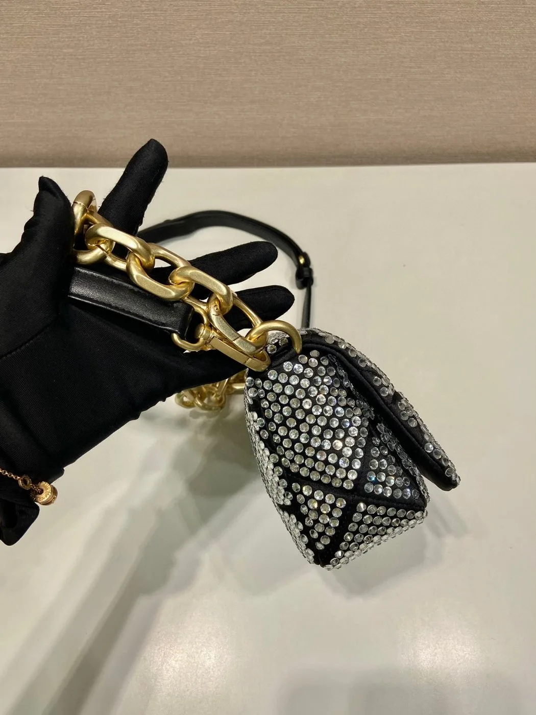 Alternative view of Prada Satin Mini-Bag With Crystals Black / 1BD329_2AWL_F0522_V_QOO