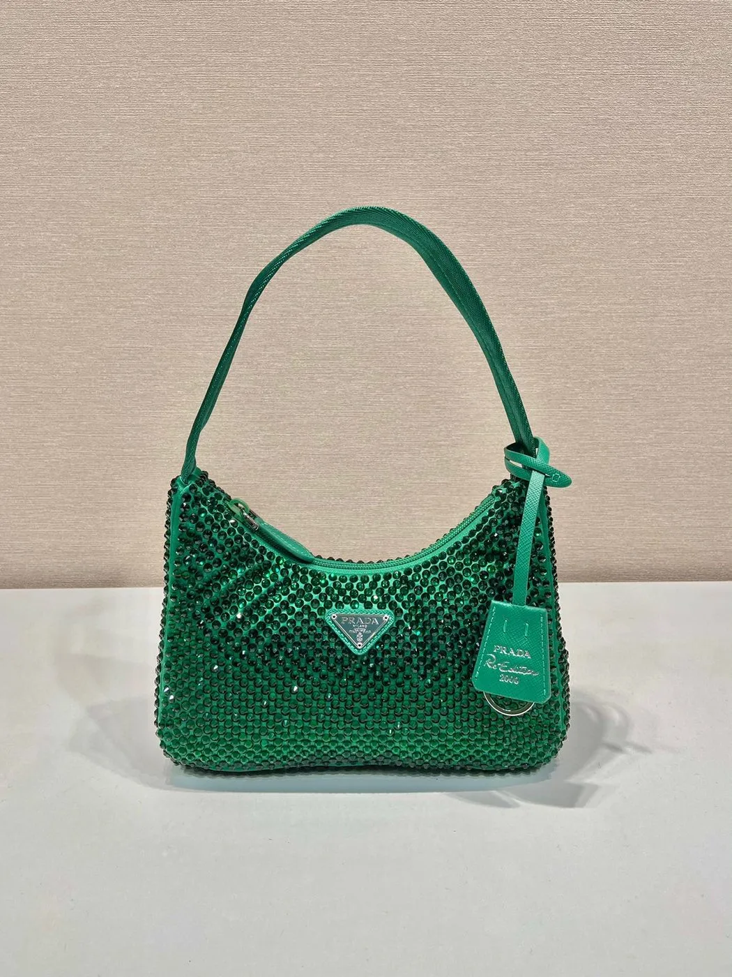 Prada Satin Mini-Bag With Crystals In Green / 1BC515_2AWL_F0458_V_OOO - Image 2