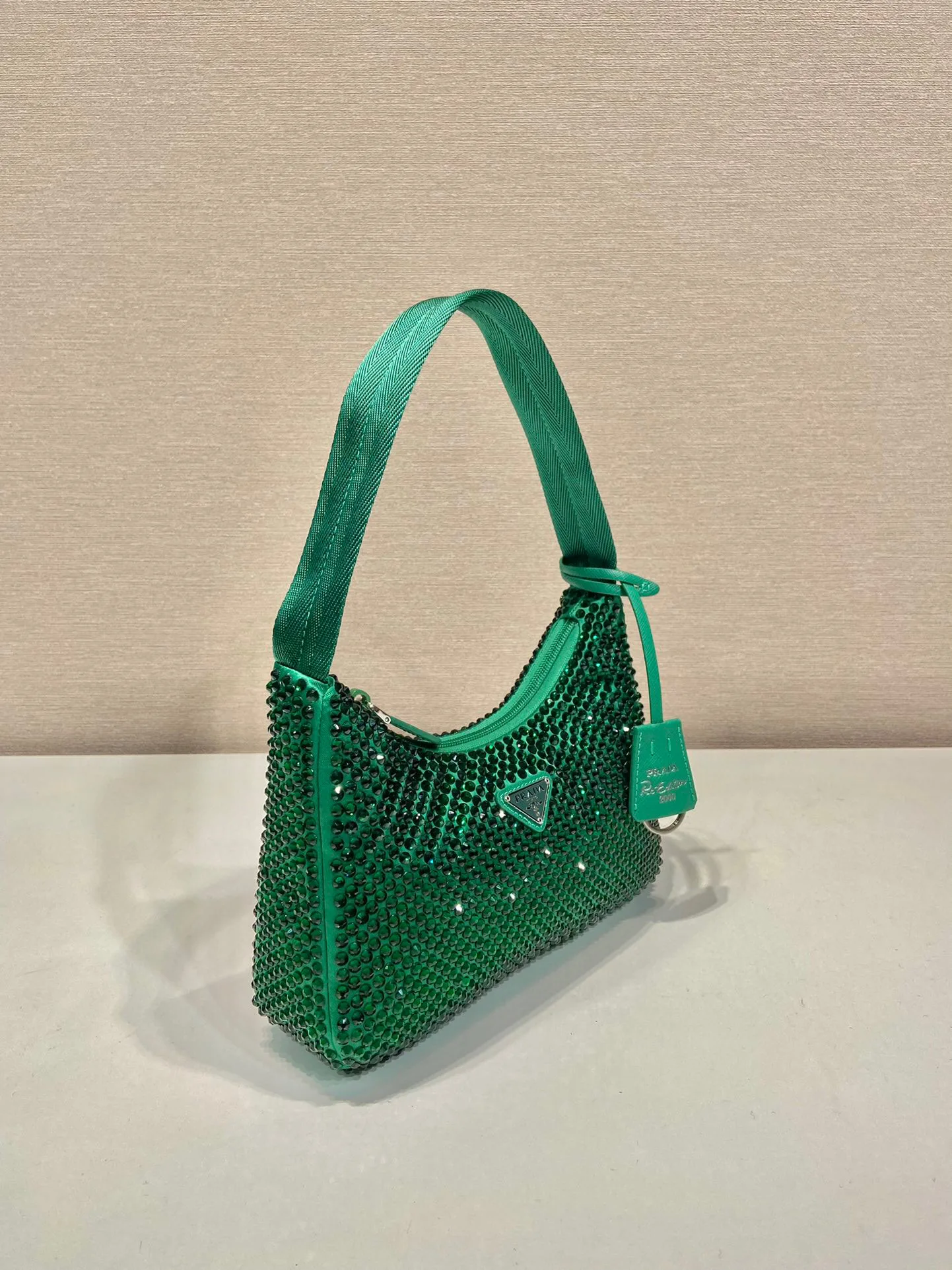 Satin Mini-Bag With Crystals In Green / 1BC515_2AWL_F0458_V_OOO - Image 6