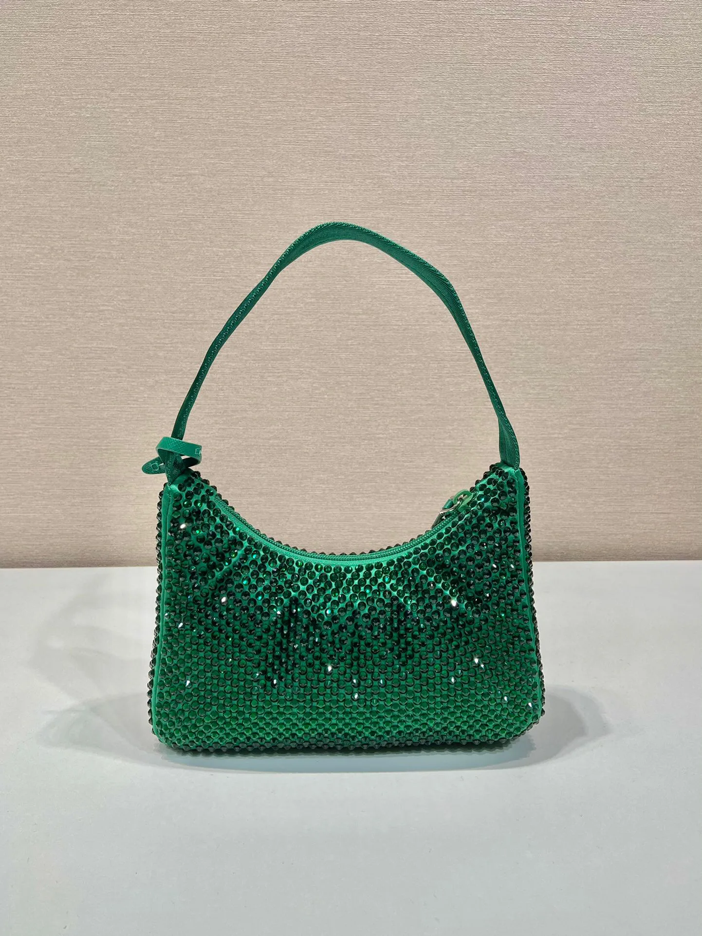 Satin Mini-Bag With Crystals In Green / 1BC515_2AWL_F0458_V_OOO - Image 7