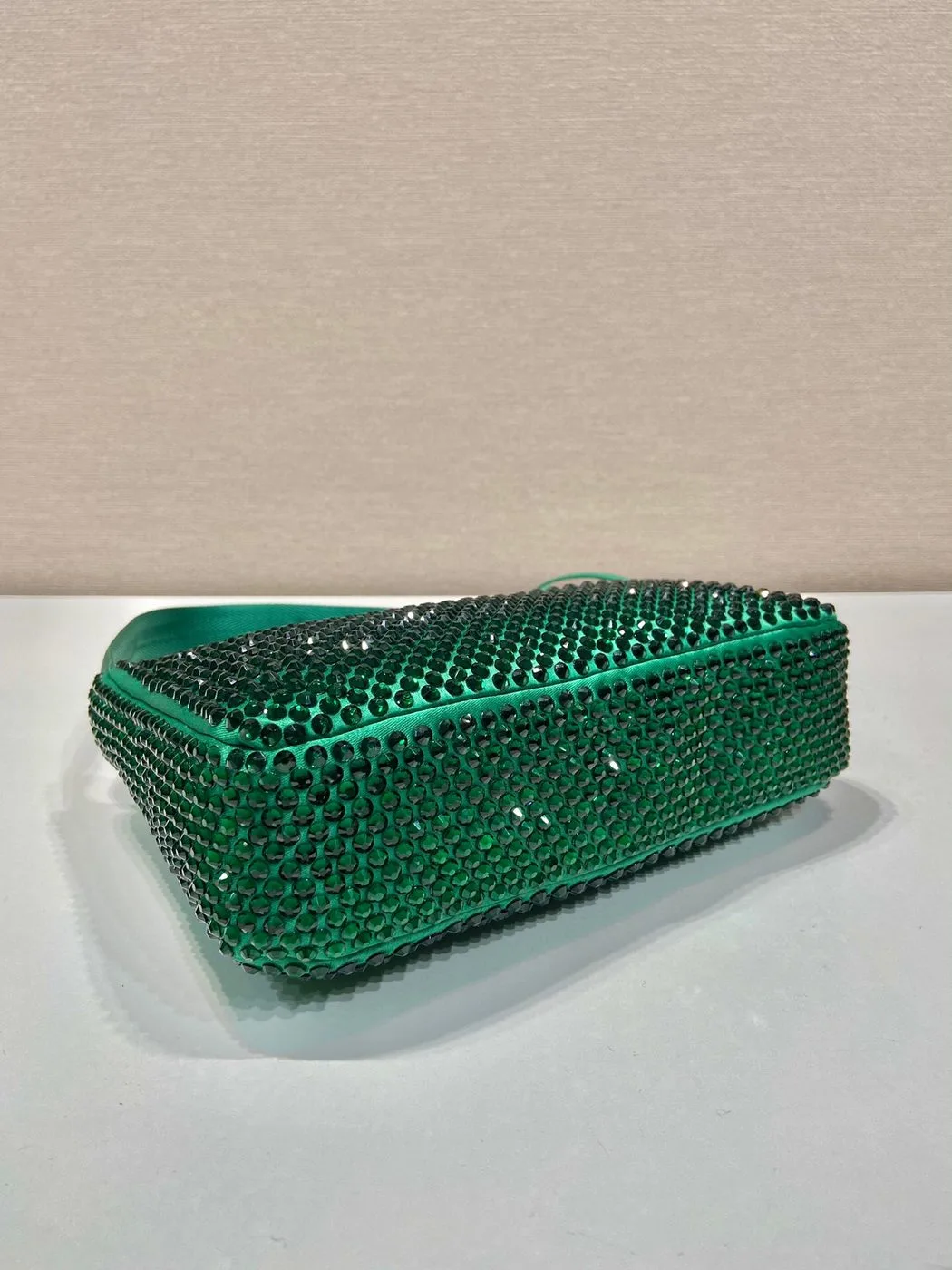 Prada Satin Mini-Bag With Crystals In Green / 1BC515_2AWL_F0458_V_OOO - Image 8