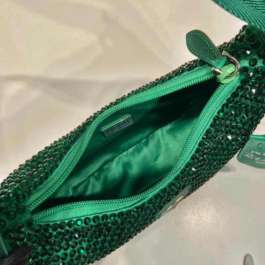 Satin Mini-Bag With Crystals In Green / 1BC515_2AWL_F0458_V_OOO - Image 9