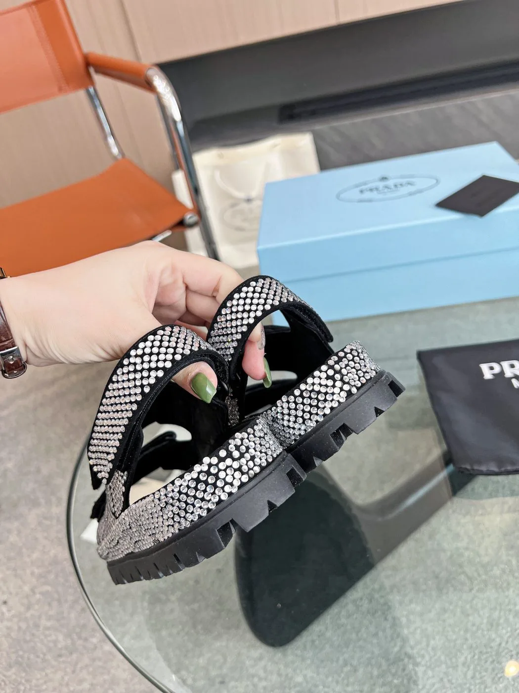Prada Satin Sandals With Crystals White / - Image 3