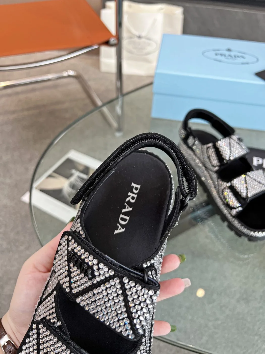 Prada Satin Sandals With Crystals White / - Image 4