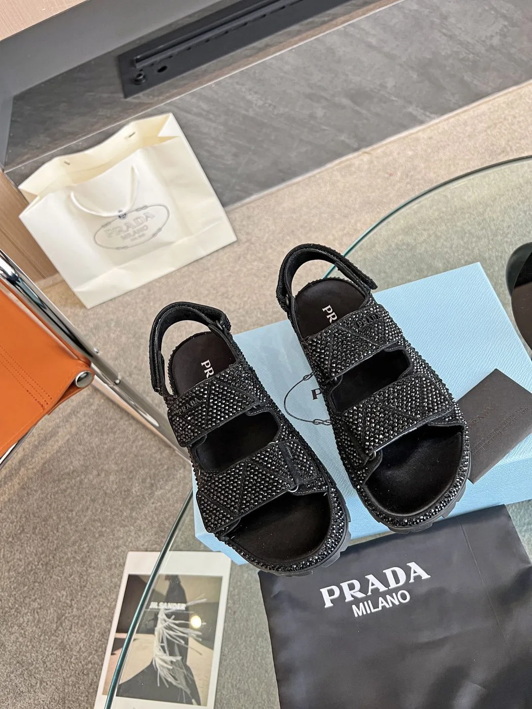 Prada Satin Sandals With Crystals Black / 1X013N_2AWL_F0002_F_020 - Image 3