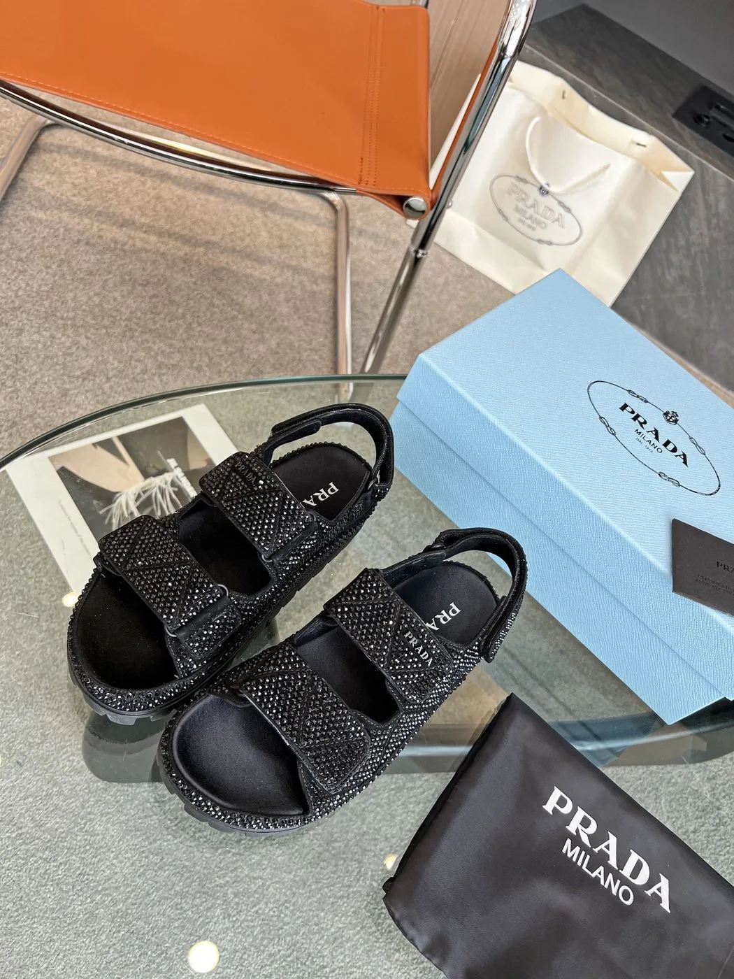 Prada Satin Sandals With Crystals Black / 1X013N_2AWL_F0002_F_020 - Image 4