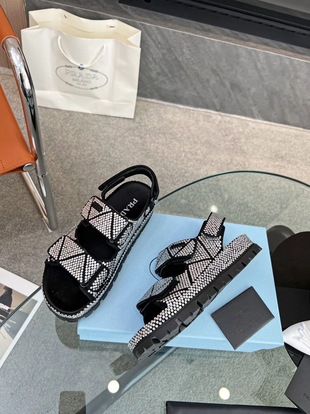 Prada Satin Sandals With Crystals White / - Image 5