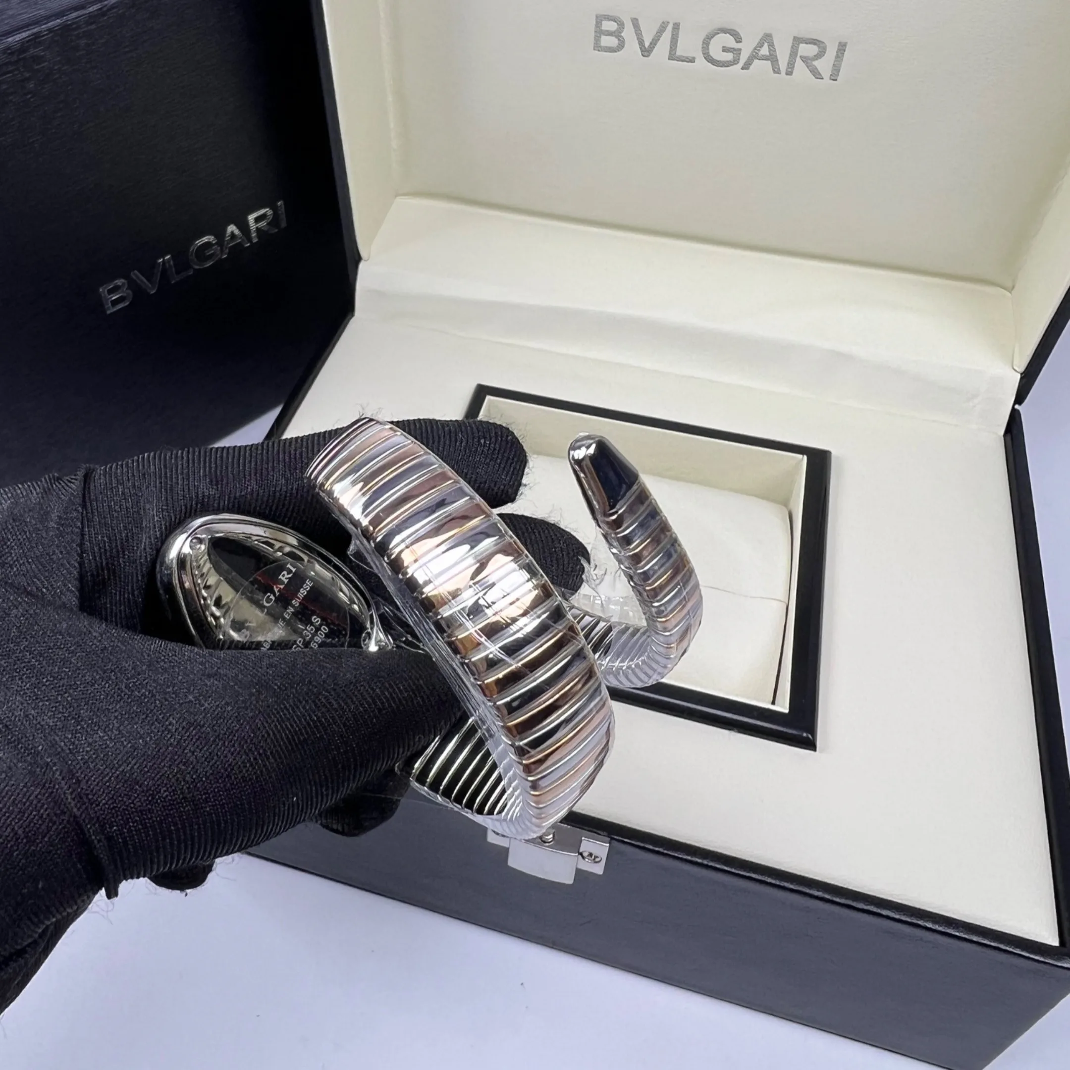 Bvlgari Serpenti Tubogas Watch Silver/Rose Gold Toned Black Dial - Image 10