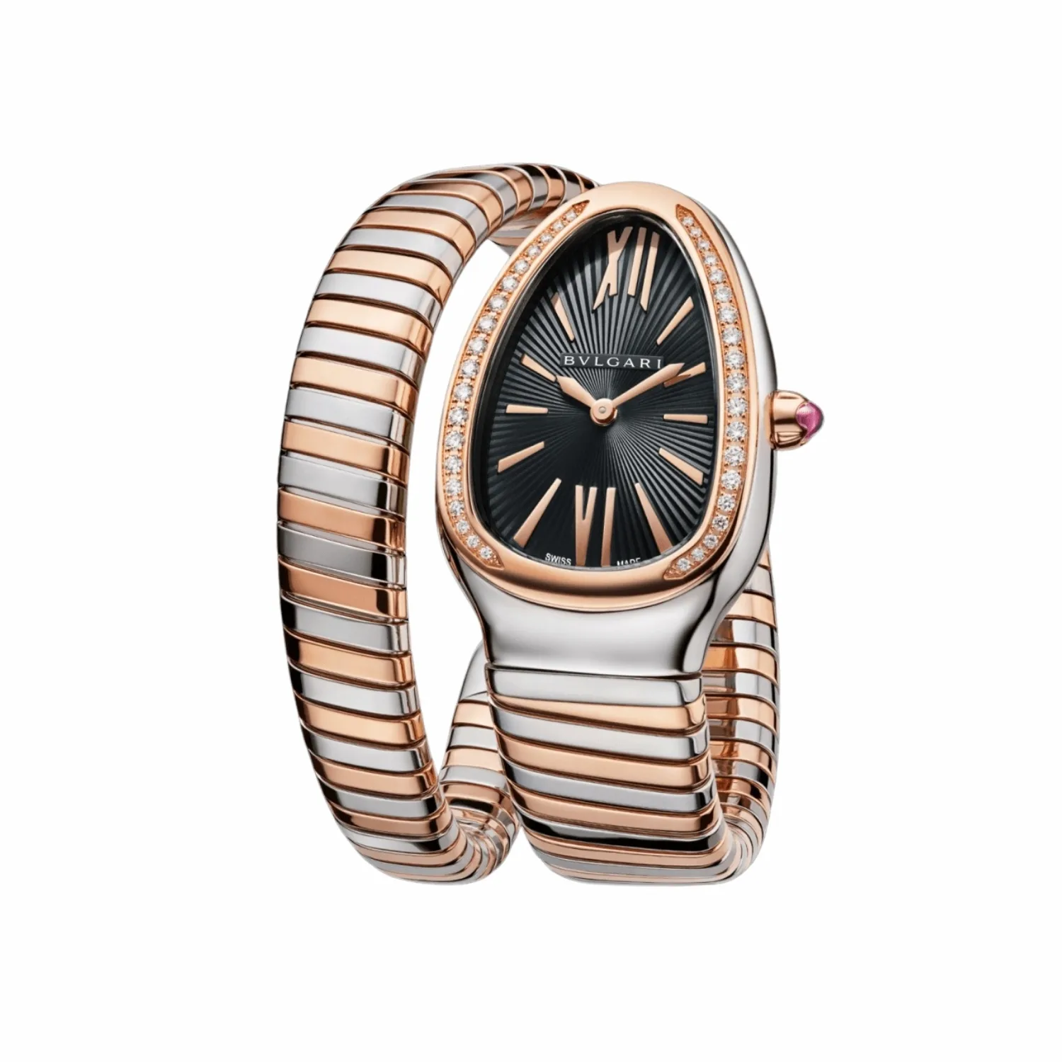 Bvlgari Serpenti Tubogas Watch Silver/Rose Gold Toned Black Dial - Image 6
