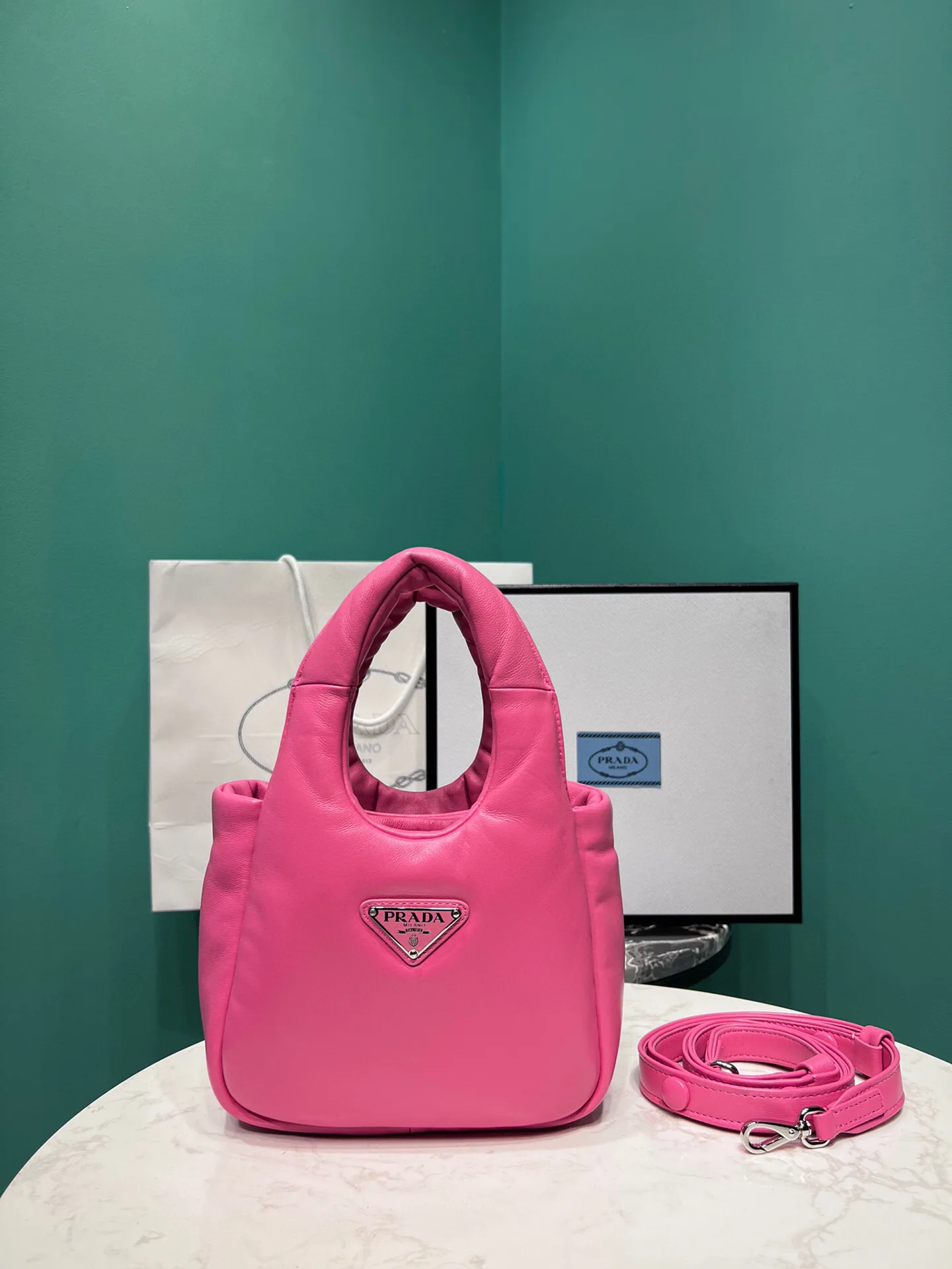 Alternative view of Prada Small Padded Prada Soft Nappa Bag In Pink /