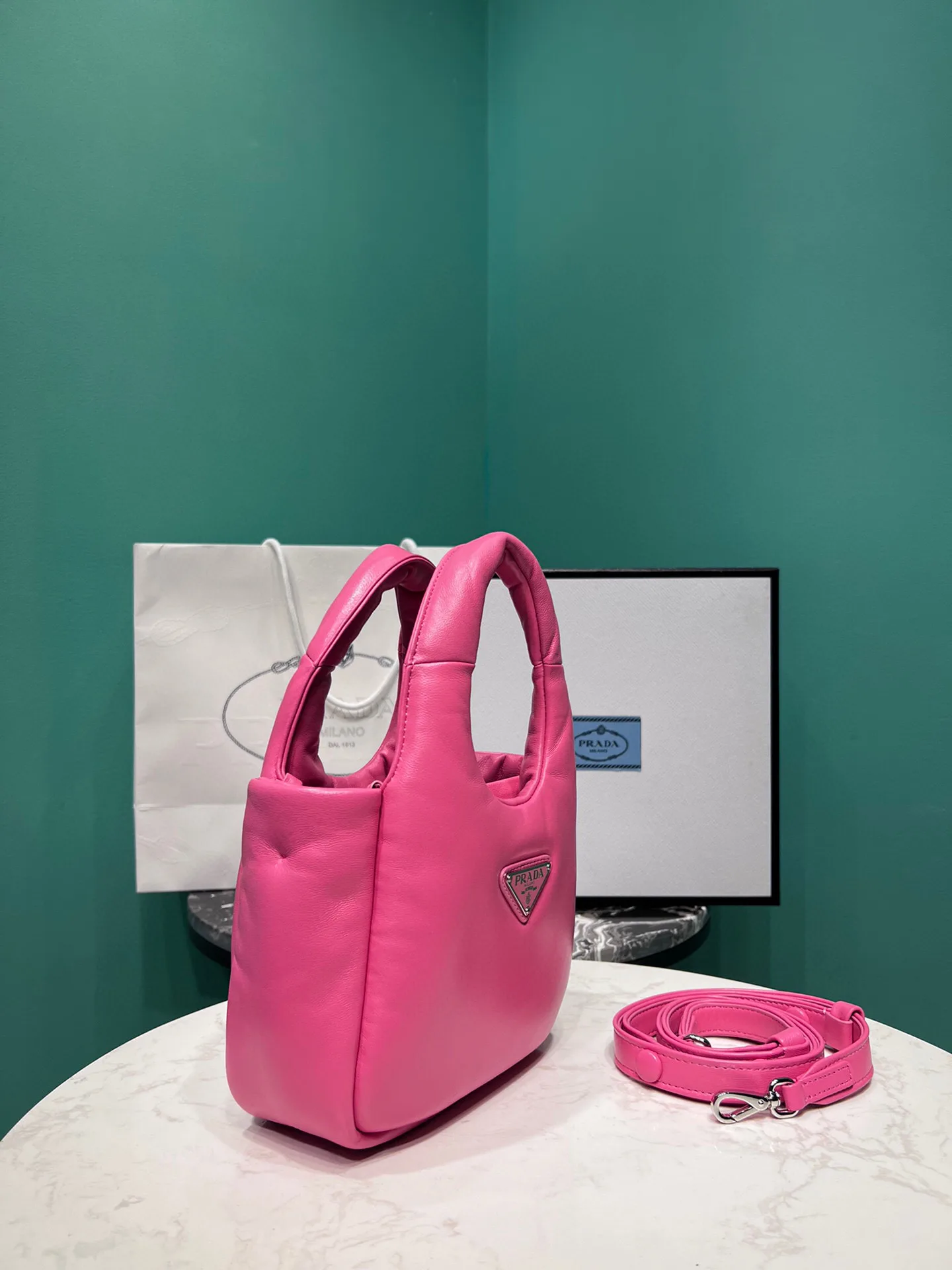 Prada Small Padded Prada Soft Nappa Bag In Pink / - Image 3