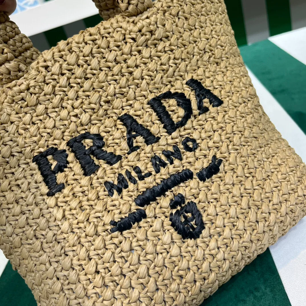 Prada Crochet Tote Bag / Beige Raffia 1BG422_2A2T_F0018_V_OOL - Image 6