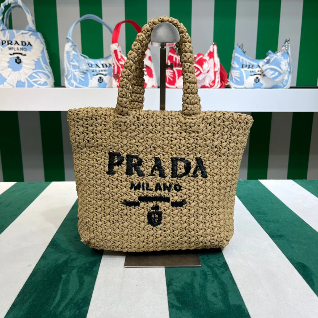 Prada Crochet Tote Bag / Beige Raffia 1BG422_2A2T_F0018_V_OOL - Image 3