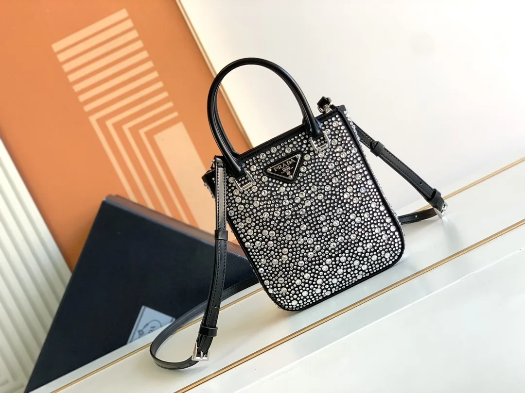 Alternative view of Small Tote Bag With Crystals Sliver Tone /