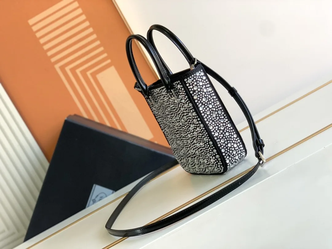 Small Tote Bag With Crystals Sliver Tone / - Image 3