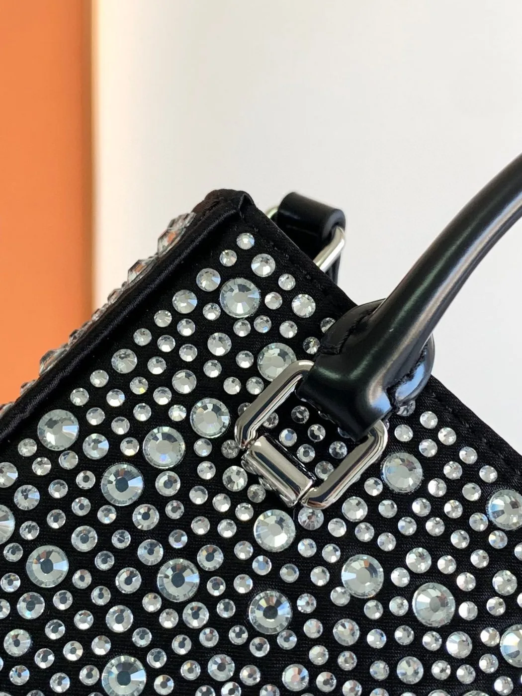 Alternative view of Prada Small Tote Bag With Crystals Sliver Tone /