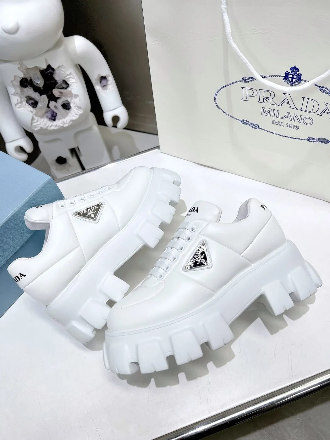 Alternative view of Prada Soft Padded Nappa Lace-Up Shoes White / 1E119N_2DL8_F0009_F_055