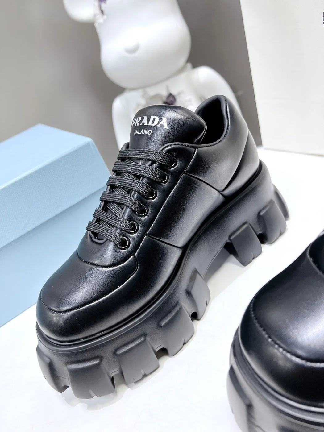 Alternative view of Prada Soft Padded Nappa Lace-Up Shoes Black /