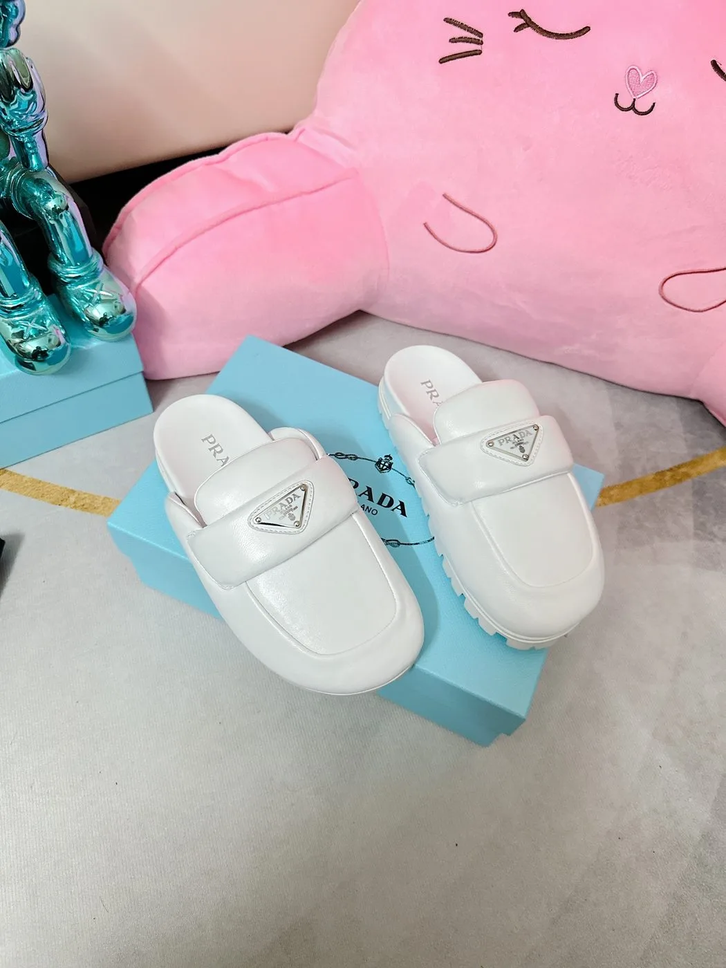 Alternative view of Prada Soft Padded Nappa Sabots White /