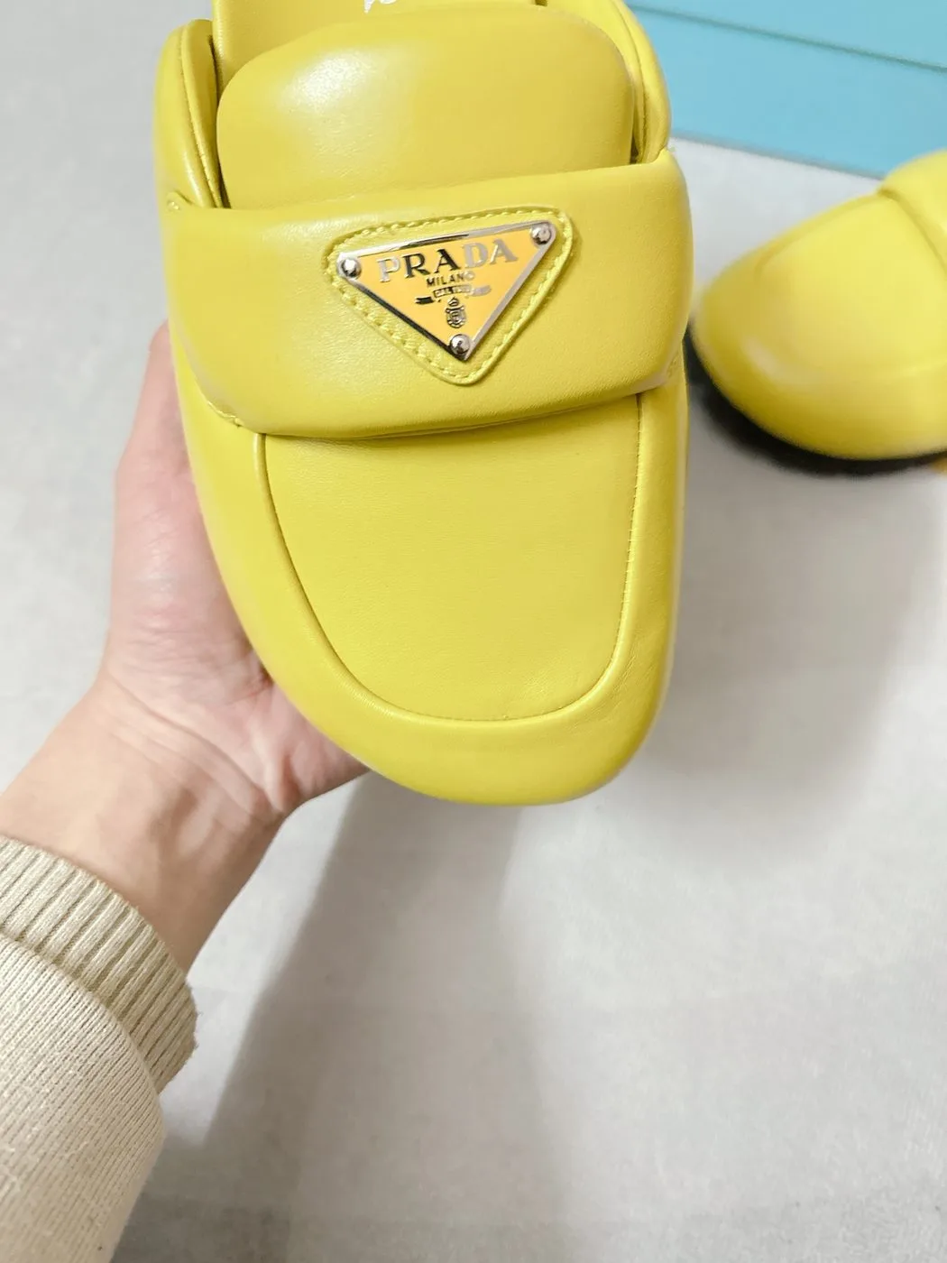 Alternative view of Prada Soft Padded Nappa Sabots Yellow /
