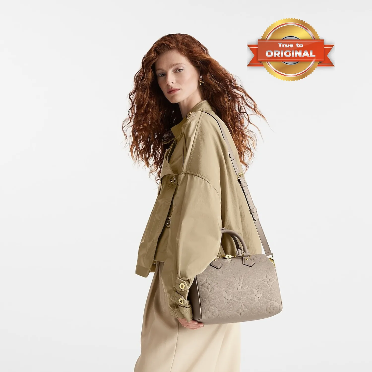 Alternative view of Louis Vuitton Speedy Bandouliere 25 Top Handle Bag / Tourterelle Monogram Empreinte Gold Hardware