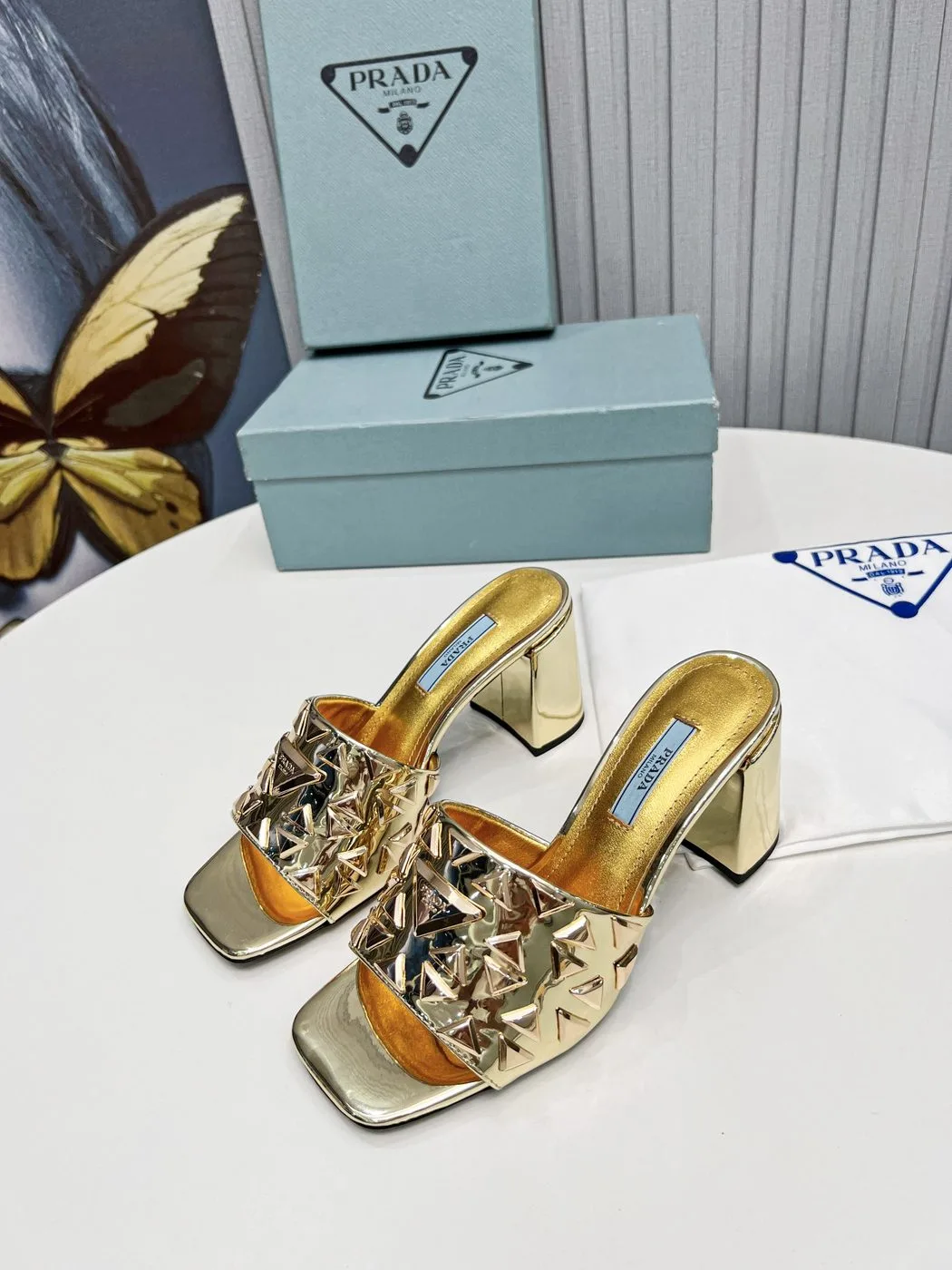 Prada Studded Metallic Mules Gold Tone / 1XX647_3LL5_F0522_F_065 - Image 5