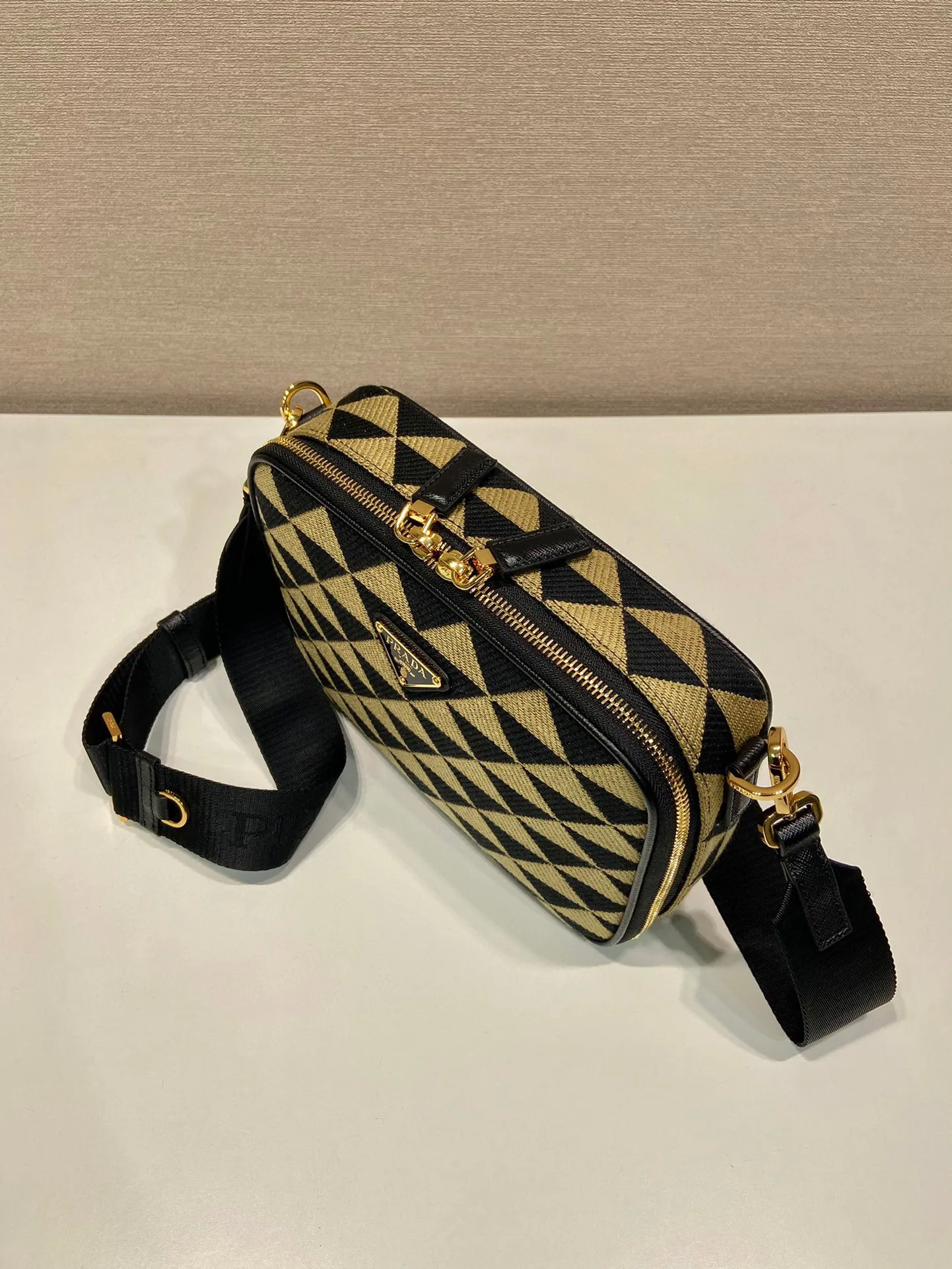 Prada Symbole Embroidered Fabric Bag In Beige / 2VH069_2FKL_F0Y30_V_MOF - Image 4
