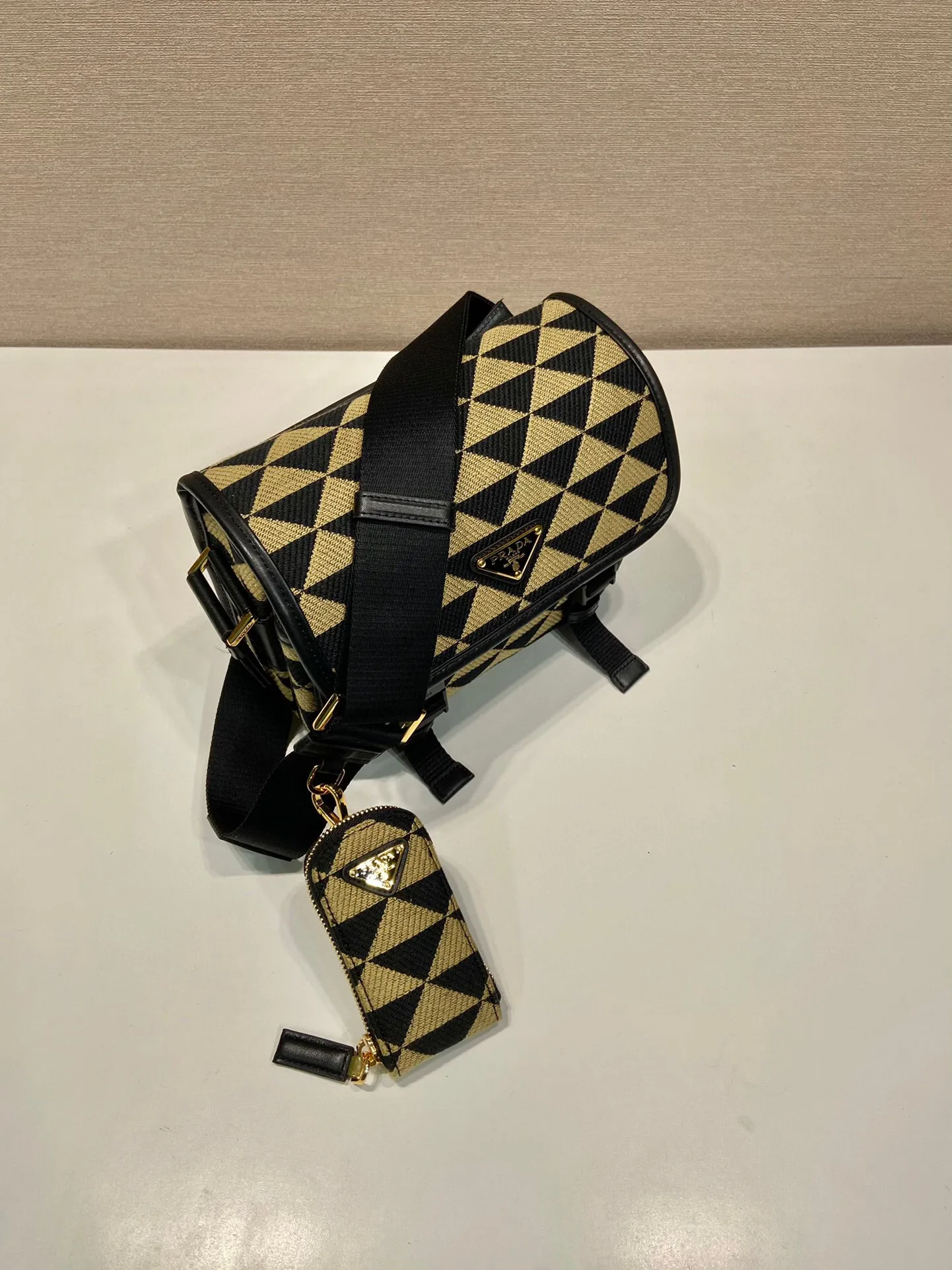 Prada Symbole Embroidered Fabric Bag In Beige / 2VD034_2FKL_F0Y30_V_XOP - Image 5