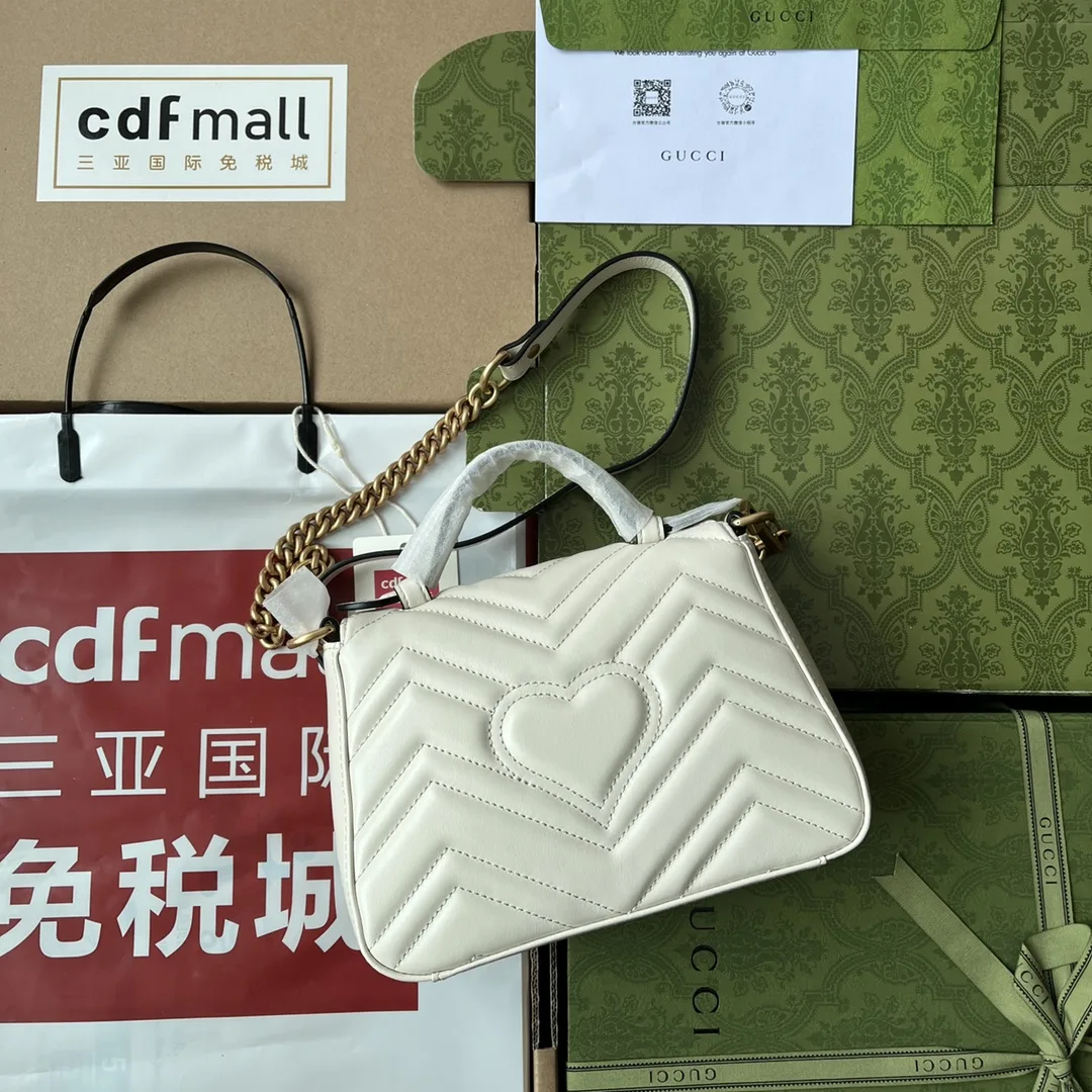 Gucci GG Marmont Mini Top Handle Bag / White Gold Hardware - Image 6