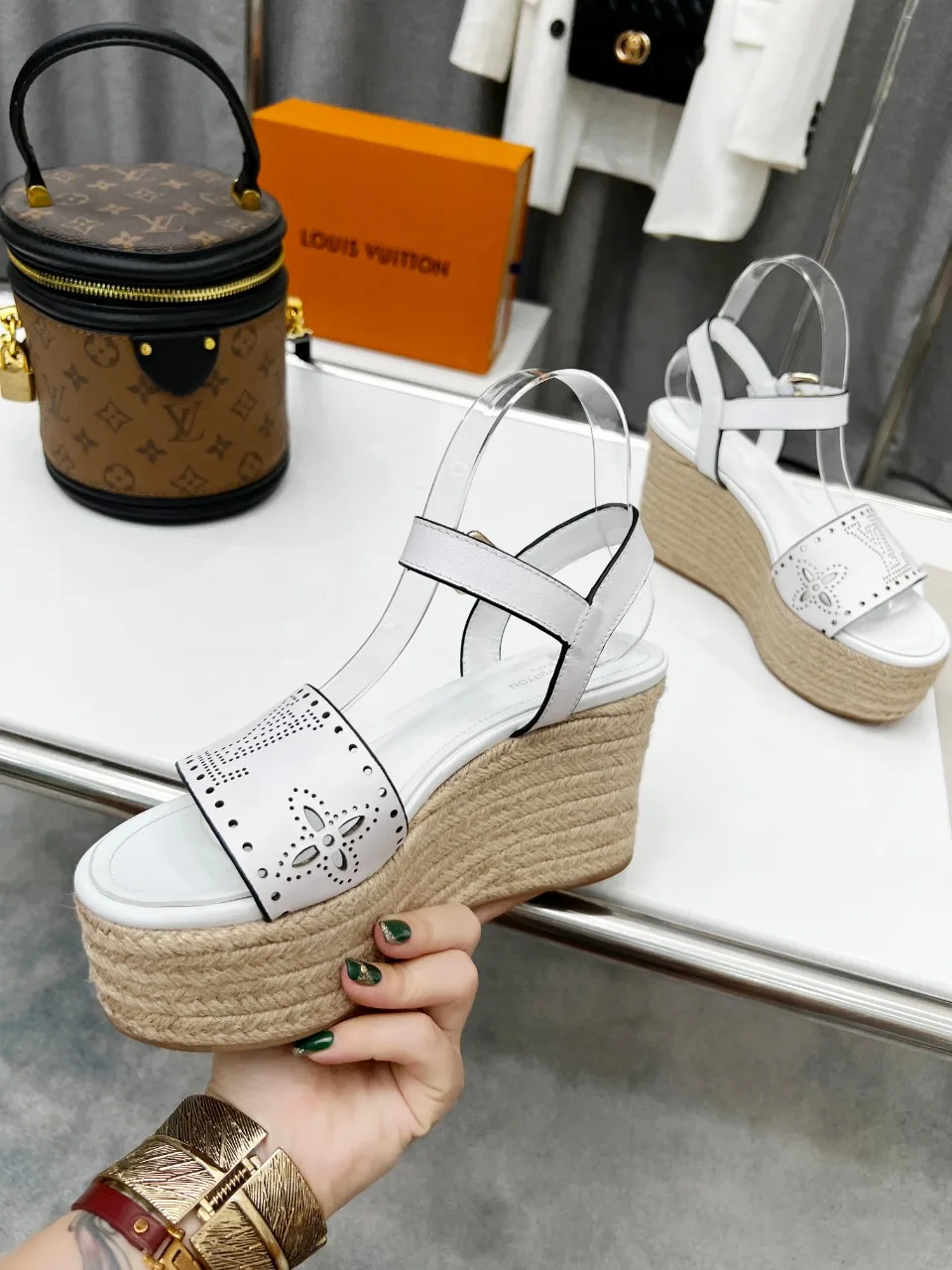 Louis Vuitton Starboard Wedge Sandal White LV 1A9PKT - Image 7