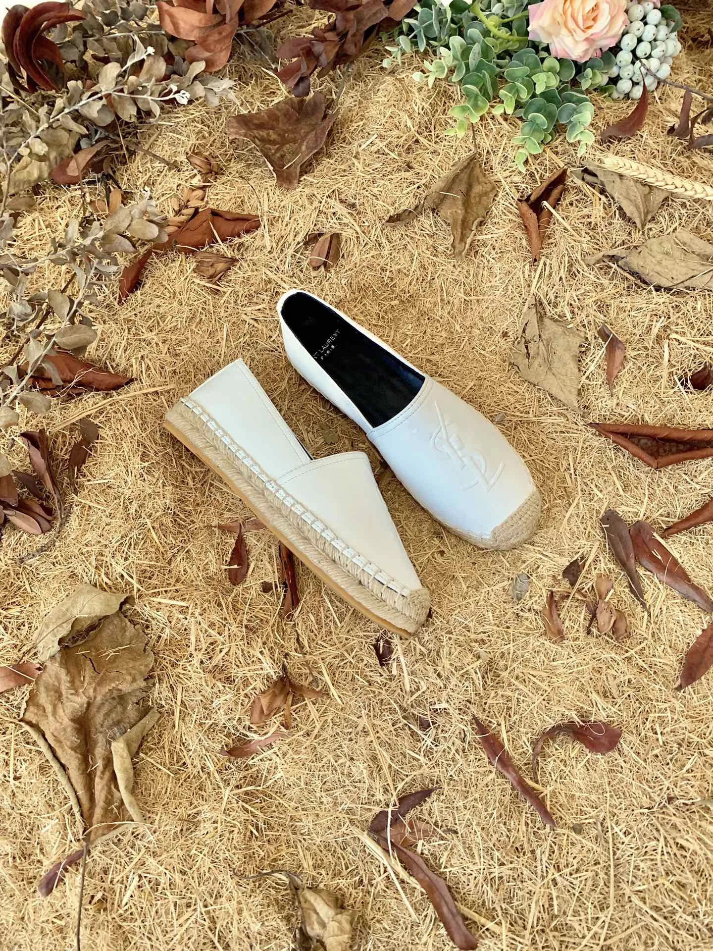 Saint Laurent Ysl Embroidered Espadrilles White YSL - Image 5