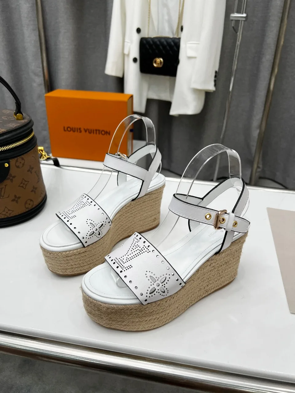 Louis Vuitton Starboard Wedge Sandal White LV 1A9PKT - Image 4