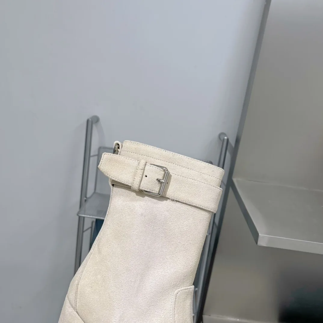 Alternative view of Saint Laurent Cherry Buckle Platform Booties White YSL