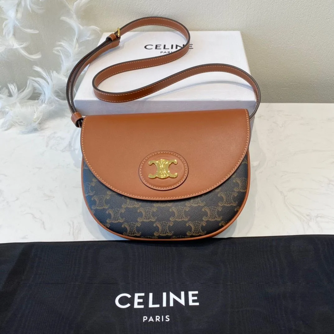 Celine Triomphe Saddle Bag In Canvas Brown / - Image 3