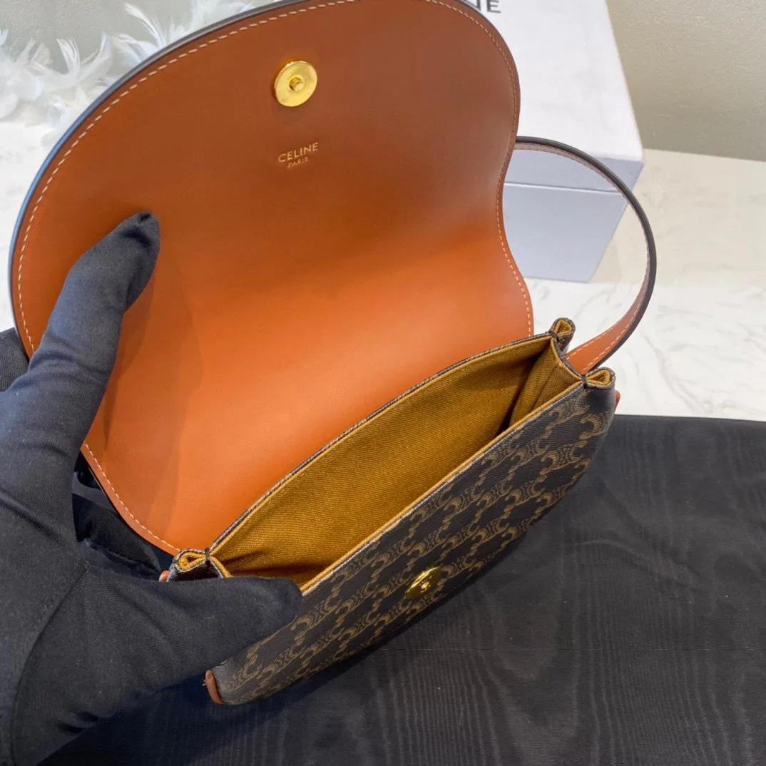 Celine Triomphe Saddle Bag In Canvas Brown / - Image 4
