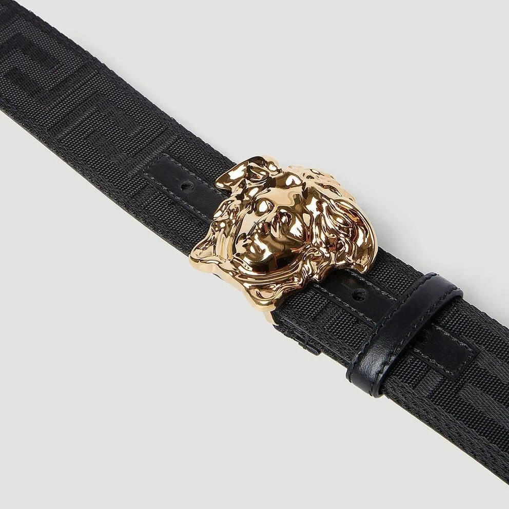 Alternative view of Versace Medusa Buckle Logo Leather Belt Navy