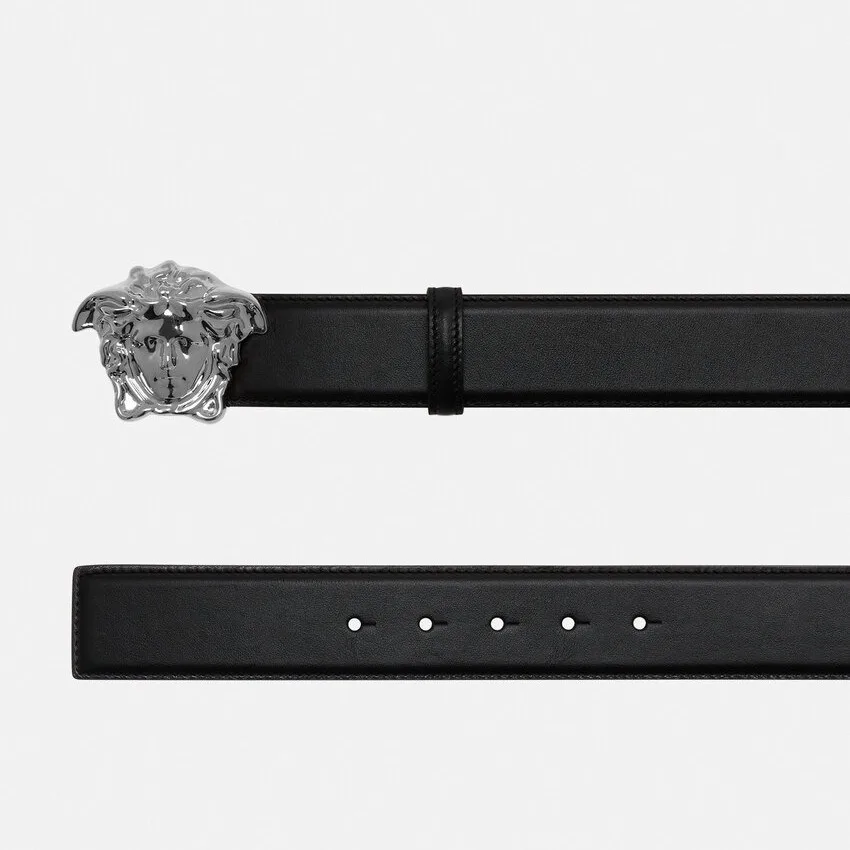 Versace Medusa Buckle Logo Leather Belt Navy - Image 4