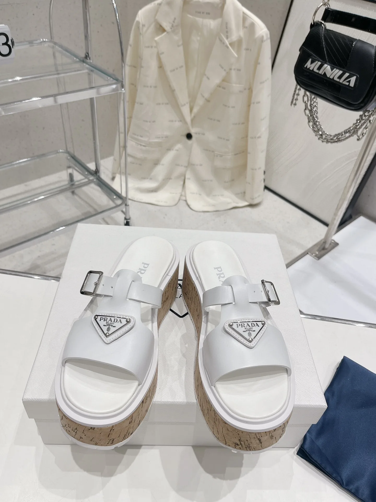 Alternative view of Prada Wedge Platform Sandals White / 1X853M_3LLP_F0009_F_B075