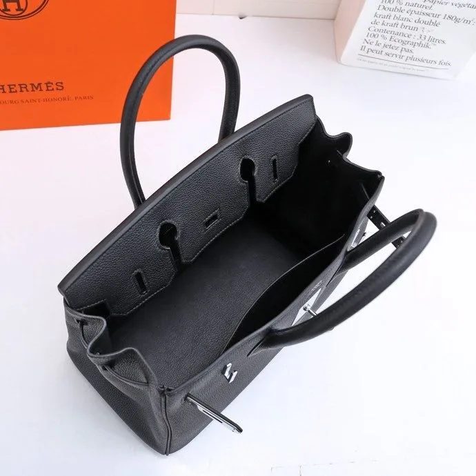 Hermes Birkin Top Handle Bag / Black Silver Hardware - Image 7
