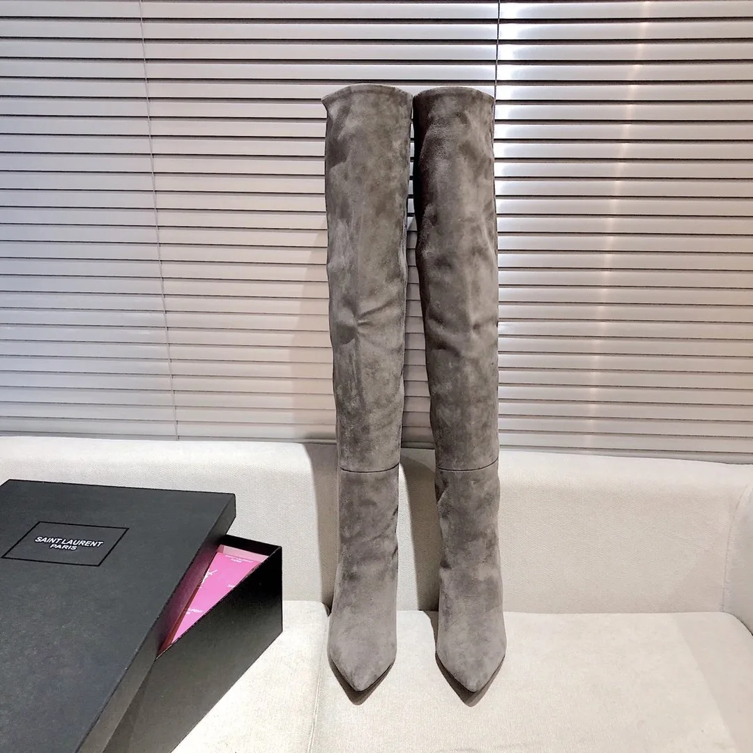 Saint Laurent High Boots Grey YSL - Image 5