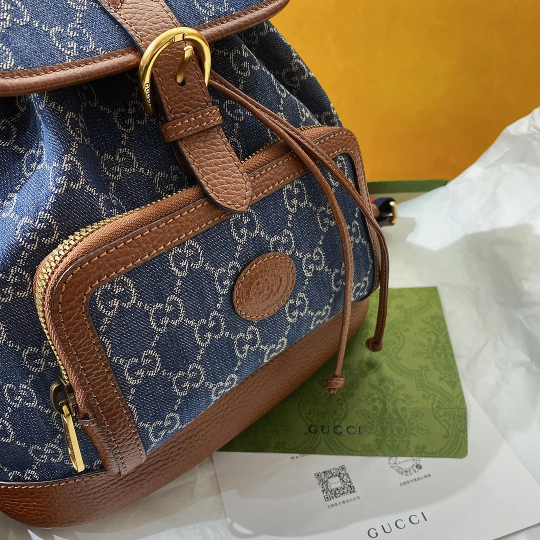 Gucci Backpack With Interlocking G Backpacks / Blue Gold Hardware - Image 10