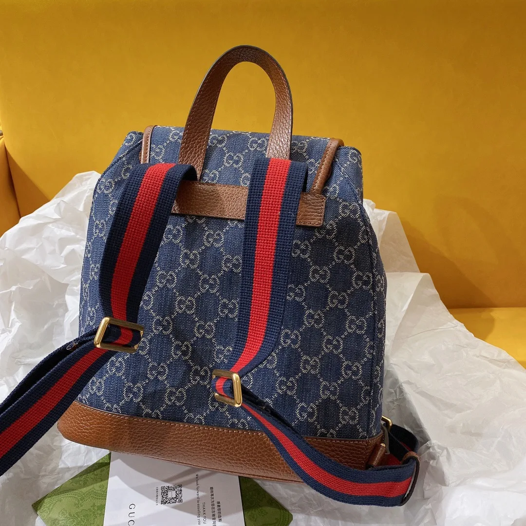Gucci Backpack With Interlocking G Backpacks / Blue Gold Hardware - Image 9
