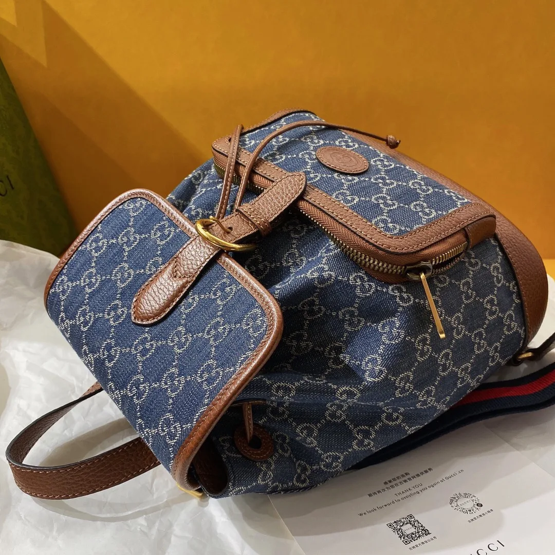 Gucci Backpack With Interlocking G Backpacks / Blue Gold Hardware - Image 3