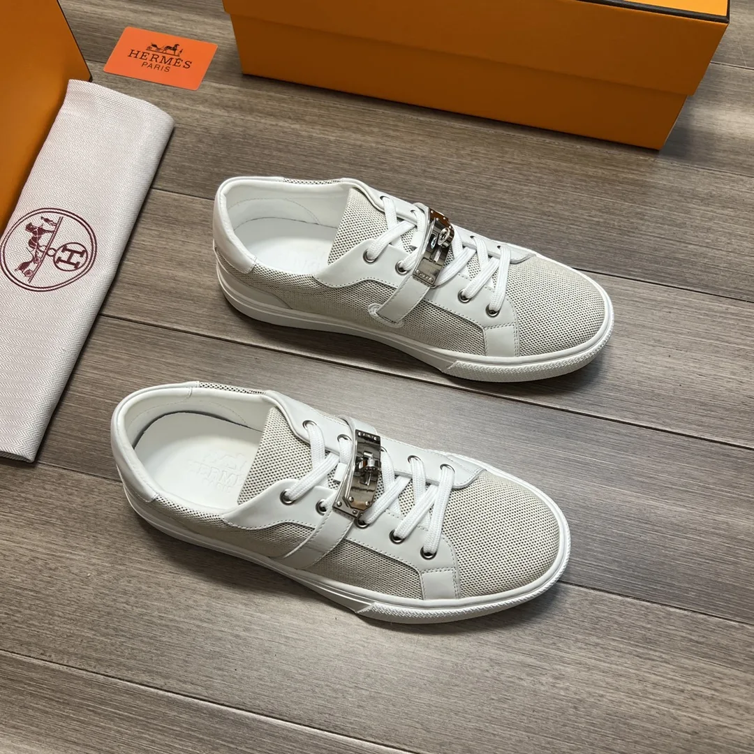 Hermes Casual Sneakers Gray And White - Image 4