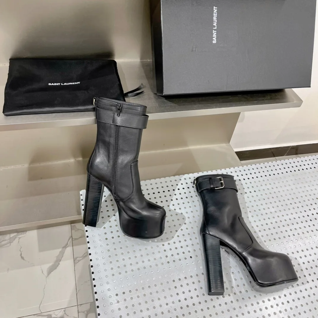 Saint Laurent Cherry Buckle Platform Booties Black YSL - Image 5
