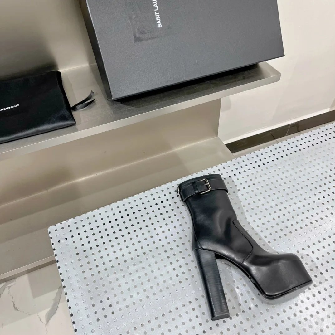 Saint Laurent Cherry Buckle Platform Booties Black YSL - Image 4