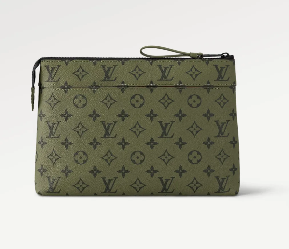 Louis Vuitton Pochette Voyage Souple Pouch / Khaki Green Black Hardware - Image 4