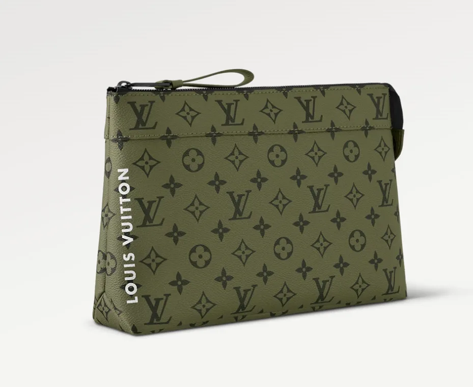 Louis Vuitton Pochette Voyage Souple Pouch / Khaki Green Black Hardware - Image 3